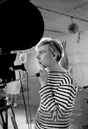Andy Warhol behind the camera during the filming of Prison (aka Girls in Prison). The Factory, 1965.