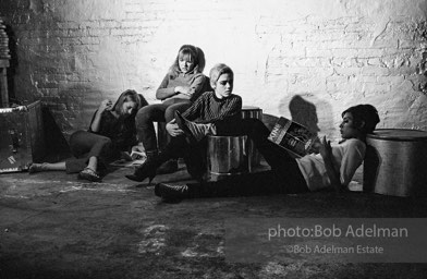 left to right: Sandy Kirkland, Bibbe Hanson, Edie Sedgwick and Pat Hartley during the filming of Prison. The Factory, 1965.