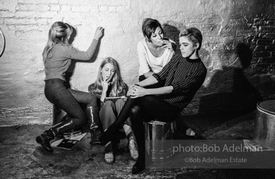 left to right: Bibbe Hanson, Sandy Kirkland, Pat Hartley and Edie Sedgwick during the filming of Prison (aka Girls in Prison) at the Factory, 1965.