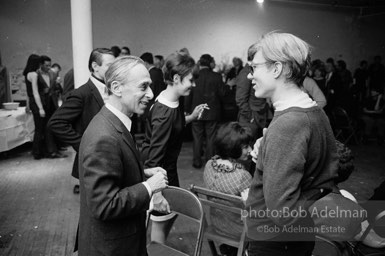 Leo Castelli and Andy Wahol at a party at Robert Rauschenbergs loft. New York City, 1965.