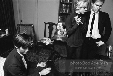 Gino Piserchio, Edie Sedgwick and Andy Warhol. Society party, New York City, 1965.