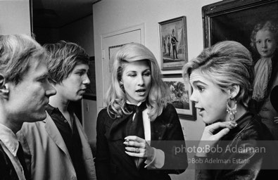 Andy Warhol, Chuck Wein, Baby Jane Holzer and Edie Sedgwick at a society party. New York City, 1965.