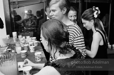 Andy at the bar at a pool party at Al Roon's gym. New York City, 1965.