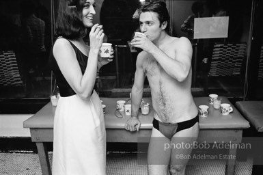 Marisol and Gerard Melanga at a pool party at Al Roon's gym. New York City, 1965.