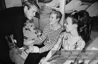 Actor Kevin McCarthy, Andy Warhol and writer and arts patron Isabel Nash Eberstadt at a pool party at Al Roon's gym. New York City, 1965.