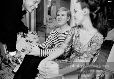 Actor Kevin McCarthy, Andy Warhol and writer and arts patron Isabel Nash Eberstadt at a pool party at Al Roon's gym. New York City, 1965.