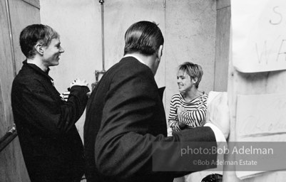 Andy Warhol, Kevin McCarthy and Edie Sedgwick. Pool party at Al Roon's gym, 1965.