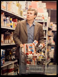 Andy Warhol shops at Gristede's market. New York City, 1964.