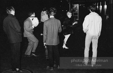 Andy Warhol and his entourage at the end of a long night of partying, NYC, 1965
